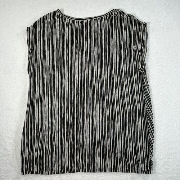 W5 Stripe Knit Cap Sleeve Twist Front Round Neck Top Women's Medium Black White - Picture 6 of 10